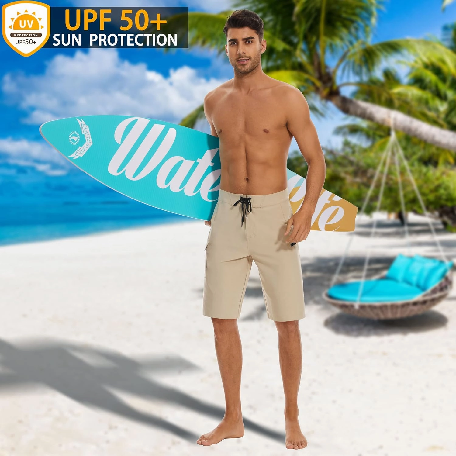 22" Men's Board Shorts Swimwear No Mesh Lining - Long Swim Trunks Surf Shorts Bathing Suit with Zipper Pocket UPF50 