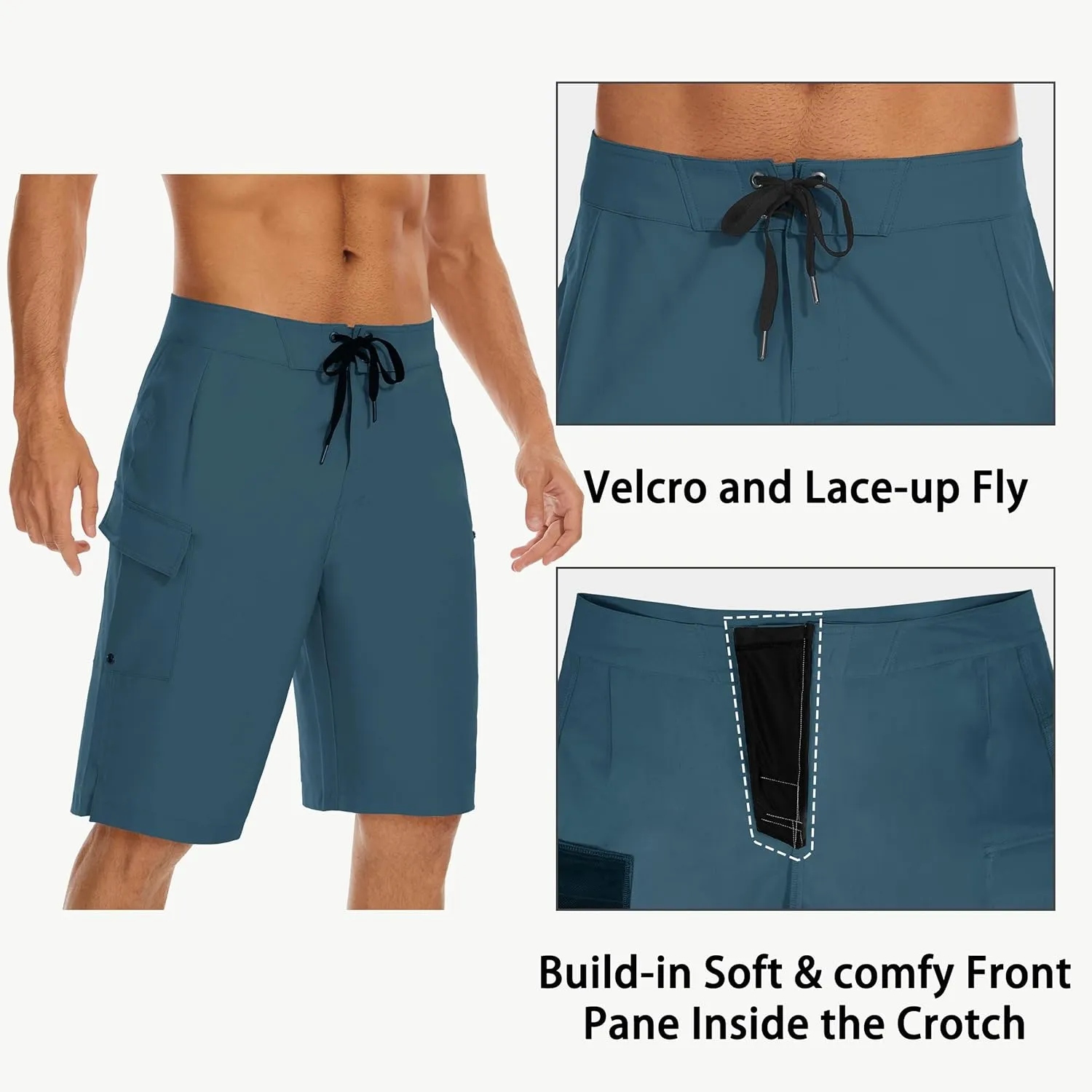 22" Men's Board Shorts Swimwear No Mesh Lining - Long Swim Trunks Surf Shorts Bathing Suit with Zipper Pocket UPF50 