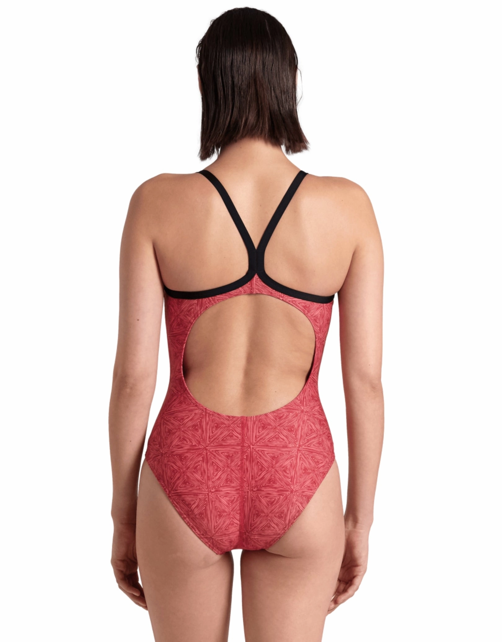 Abstract Tiles Lightdrop Back Swimsuit - Red
