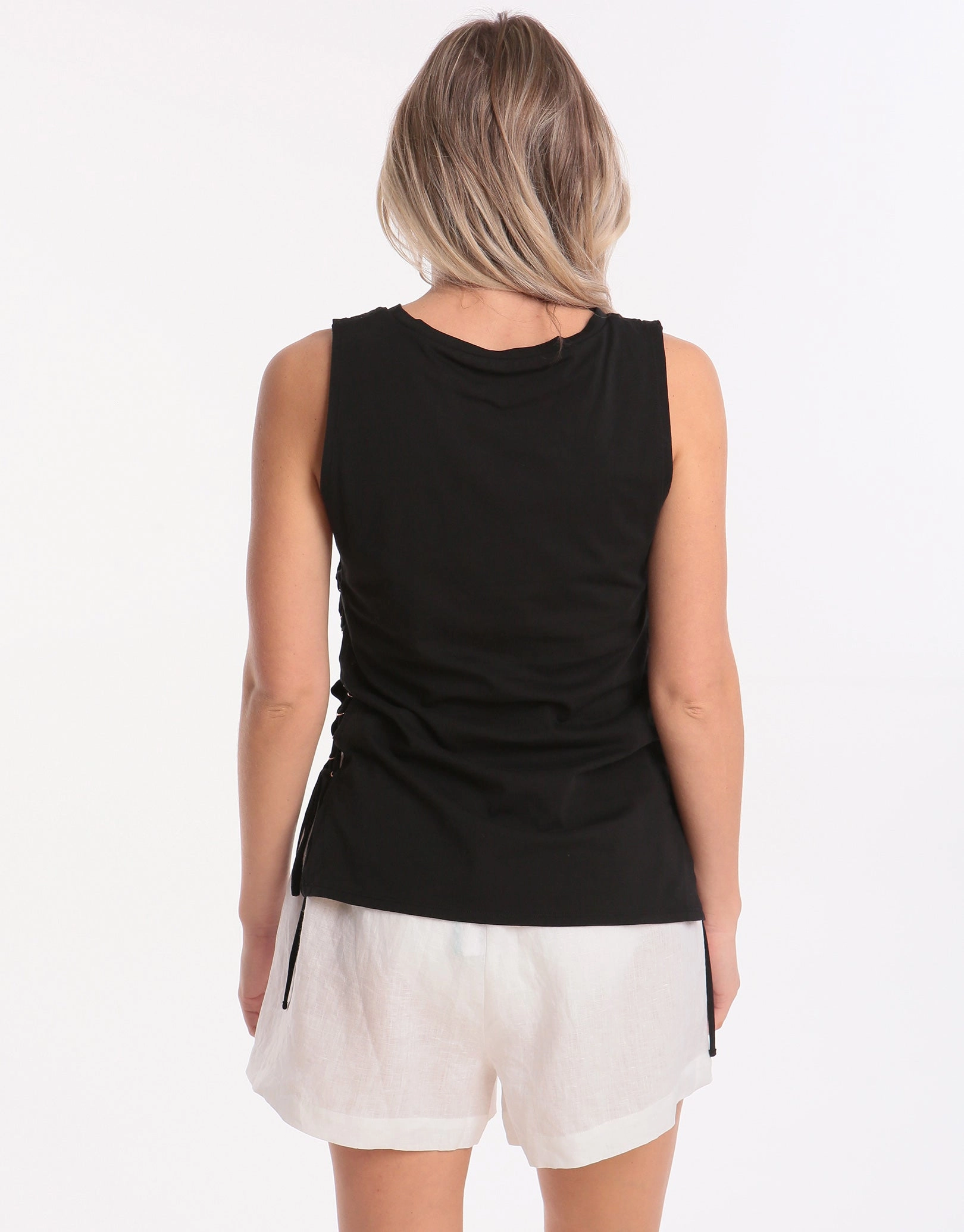 Active Lace Up Singlet Top - Black