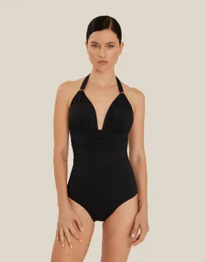 Adjustable Halter One Piece in Black with Removable Padding