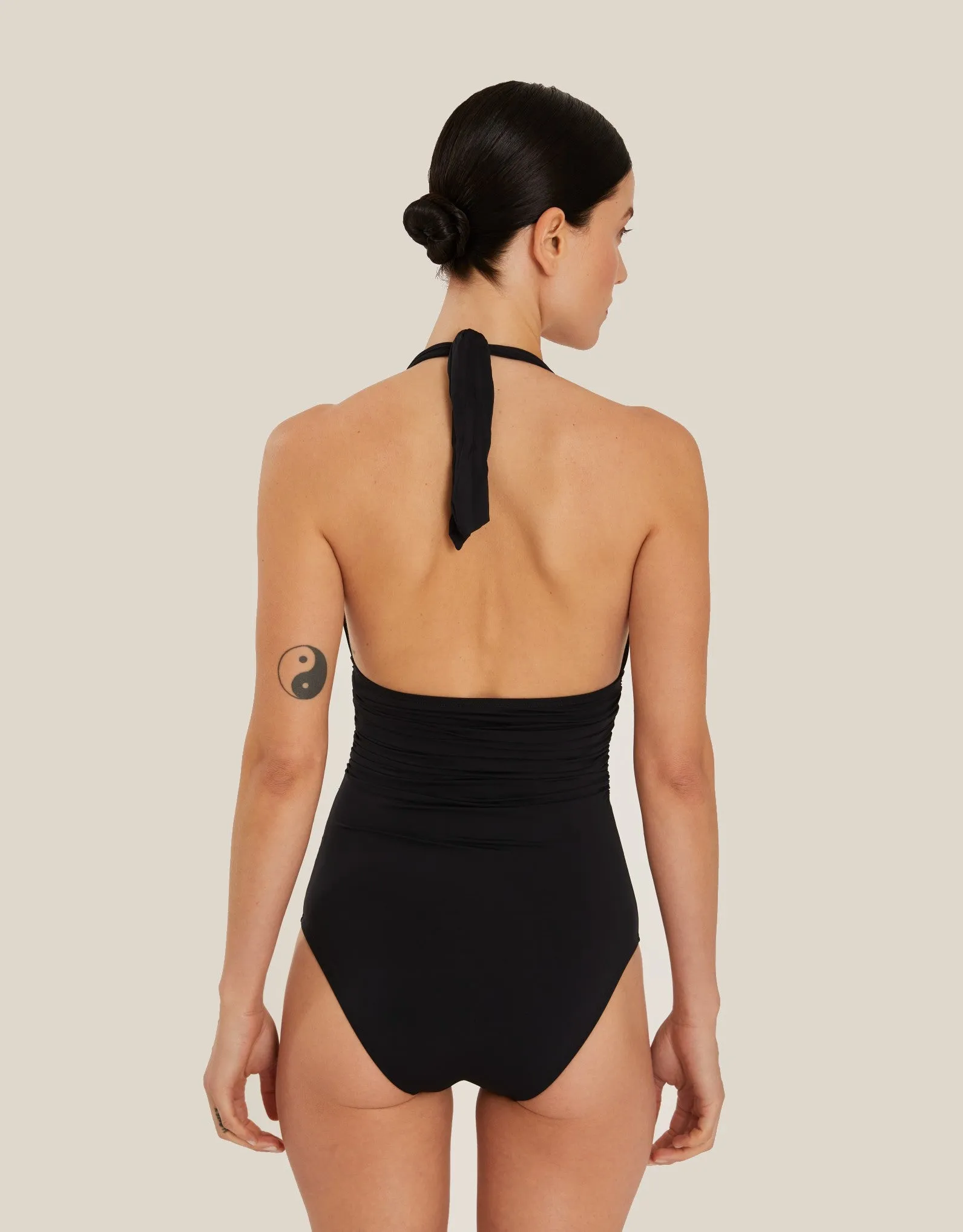 Adjustable Halter One Piece in Black with Removable Padding