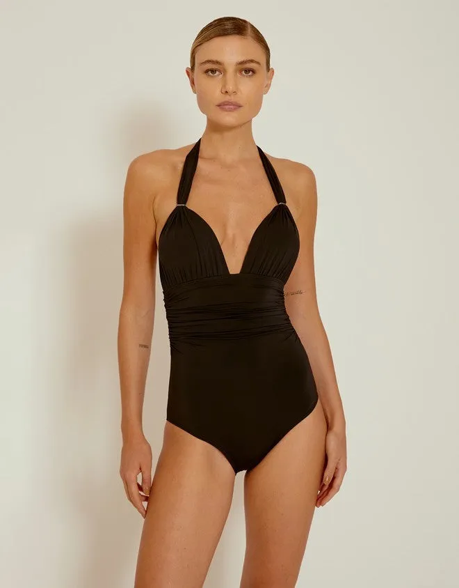 Adjustable Halter One Piece in Black with Removable Padding