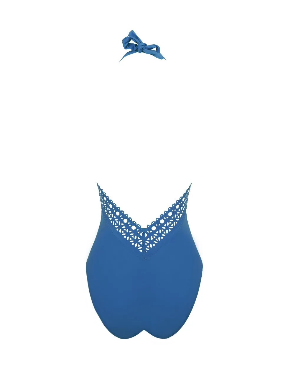 Ajourage Halter One Piece Swimsuit with Plunging Back Nuage Blue
