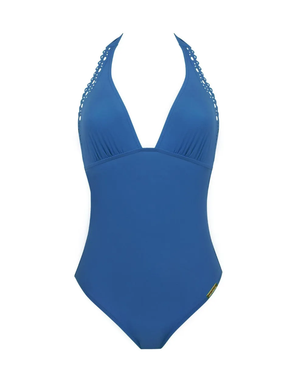Ajourage Halter One Piece Swimsuit with Plunging Back Nuage Blue