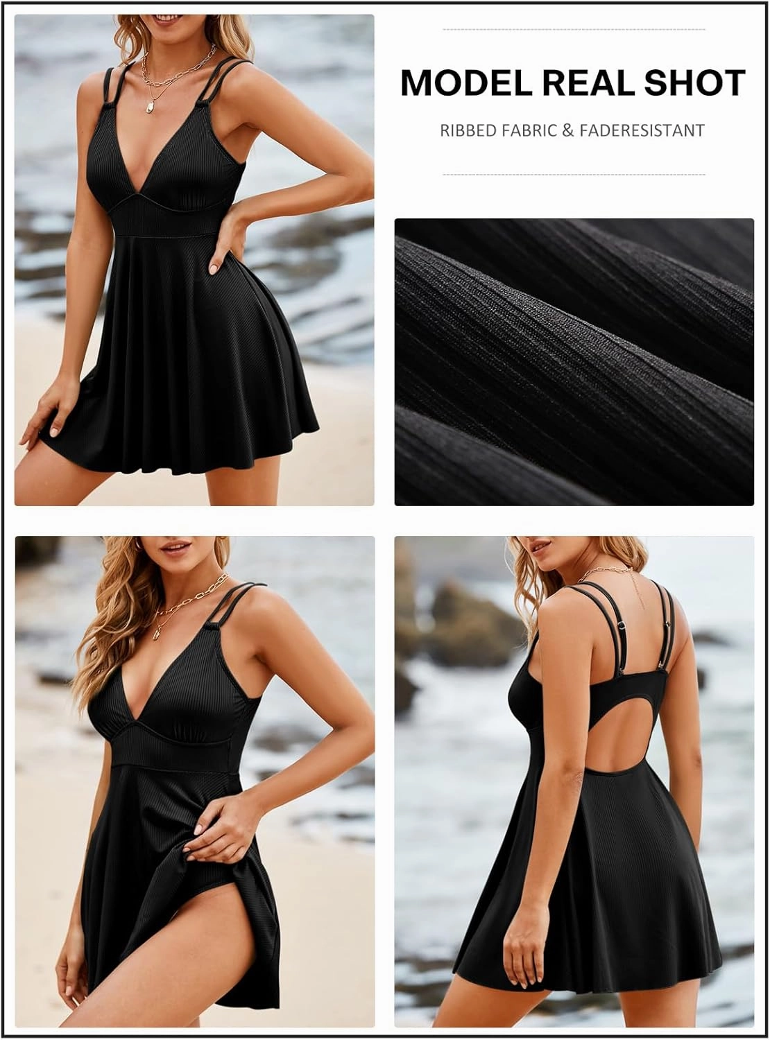 Aleumdr Swim Dress for Women One Piece Tummy Control Swimsuit Ribbed A Line Skirted Bathing Suits