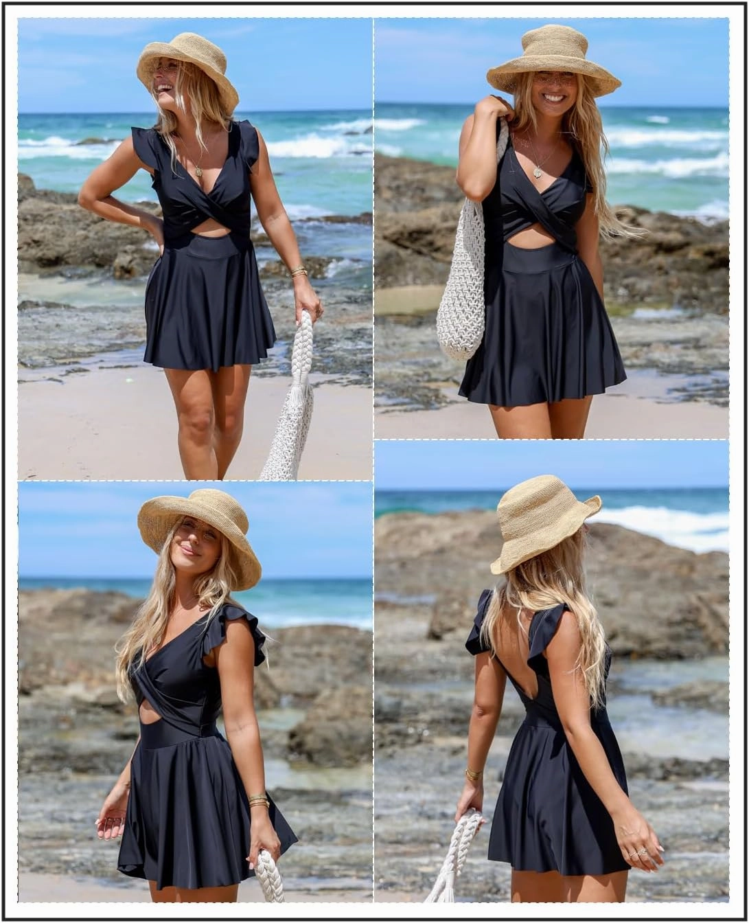 Aleumdr Women's One Piece Swimsuit Ruffle Cutout Swimdress Tummy Control V Neck Wrap Swimwear