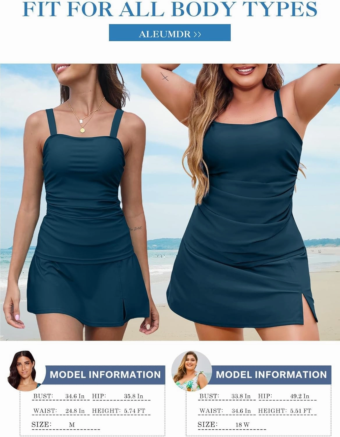 Aleumdr Women Vintage Tummy Control Two Piece Tankini Swimsuits Swimdress Push up Swimwear Bathing Suits