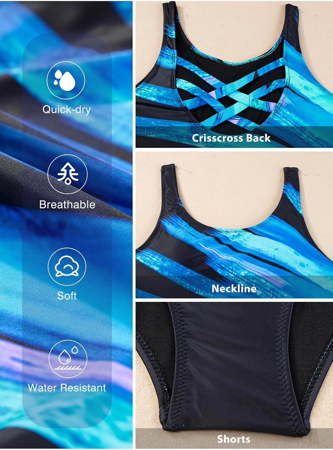 Aleumdr Womens Color Block Print One Piece Swimsuits Athletic Training Swimwear Bathing Suits