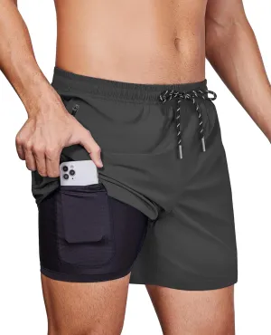 Alimens & Gentle Mens Swim Trunks 5" with Compression Linner Swim Shorts with Zipper Pocket Quick Dry Board Shorts for Men