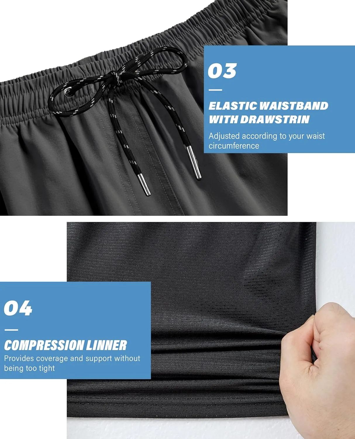 Alimens & Gentle Mens Swim Trunks 5" with Compression Linner Swim Shorts with Zipper Pocket Quick Dry Board Shorts for Men