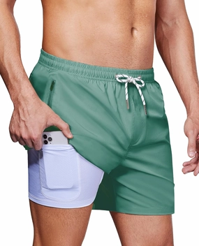 Alimens & Gentle Mens Swim Trunks 5" with Compression Linner Swim Shorts with Zipper Pocket Quick Dry Board Shorts for Men