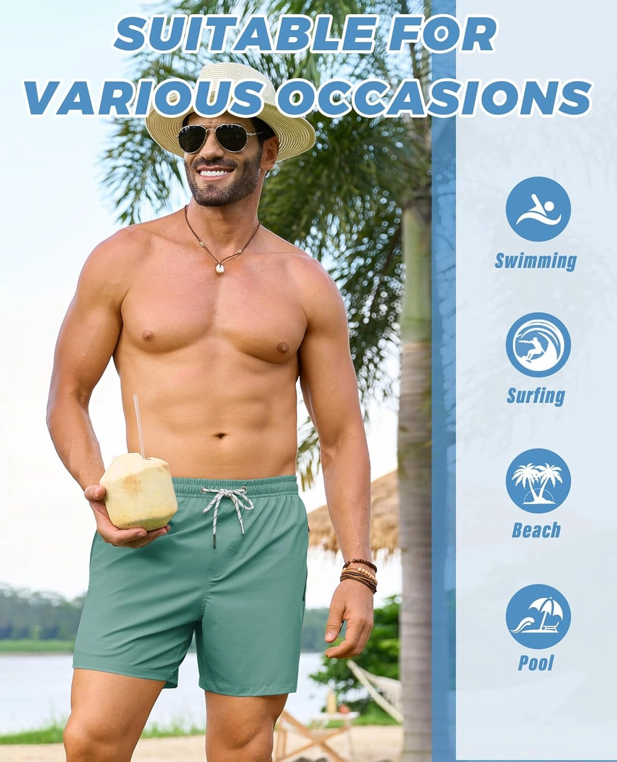 Alimens & Gentle Mens Swim Trunks 5" with Compression Linner Swim Shorts with Zipper Pocket Quick Dry Board Shorts for Men