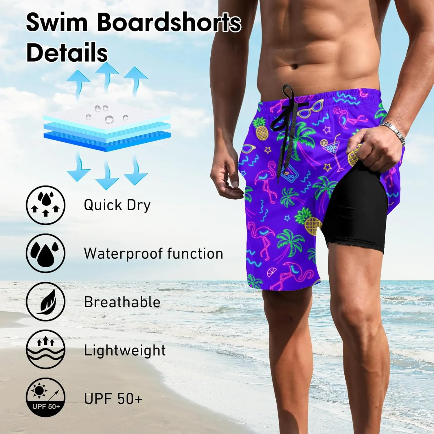 ALISISTER Mens Swim Trunks with Compression Liner Bathing Suit Summer Swimming Shorts