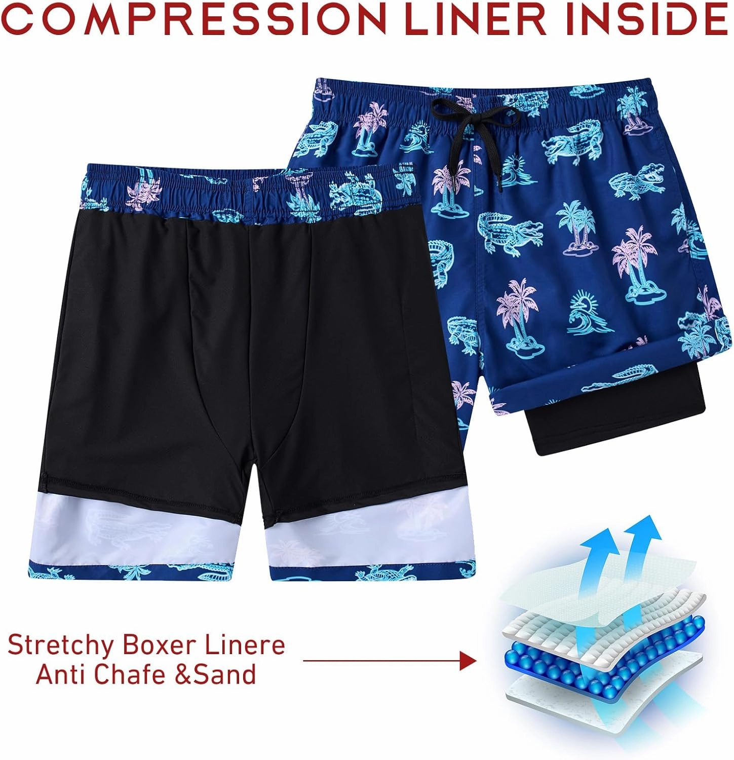 ALISISTER Mens Swim Trunks with Compression Liner Bathing Suit Summer Swimming Shorts