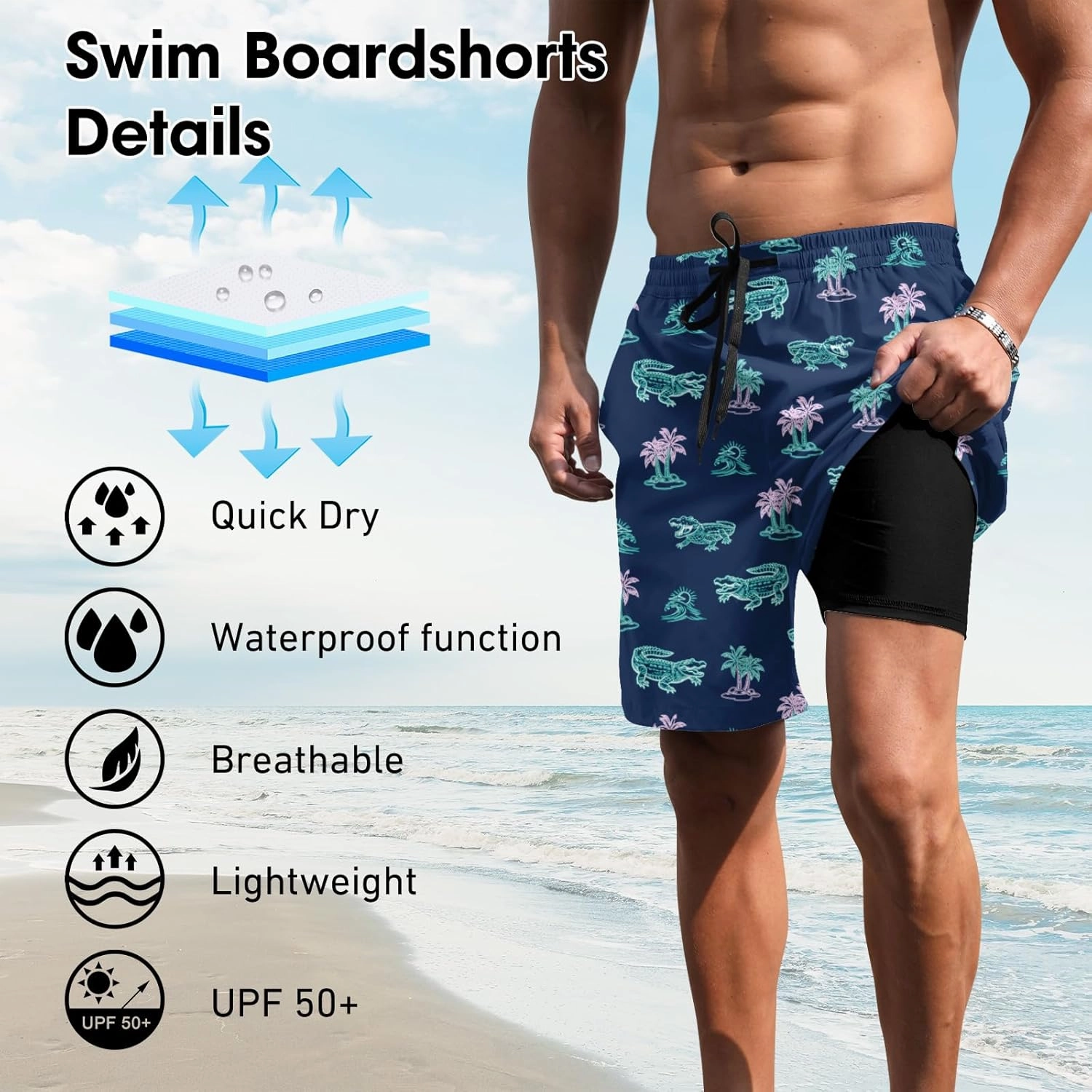 ALISISTER Mens Swim Trunks with Compression Liner Bathing Suit Summer Swimming Shorts