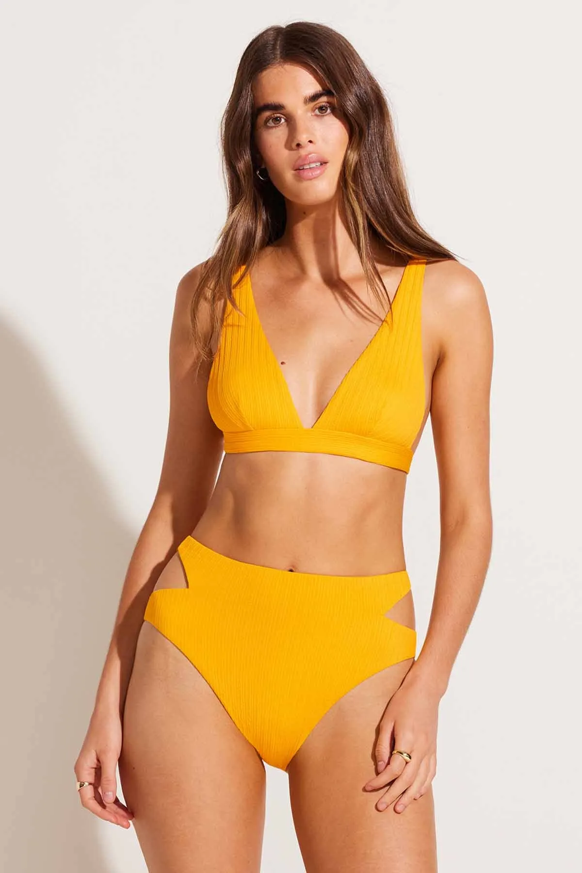 Amara High Waist Bottom - Sunflower Pucker Rib