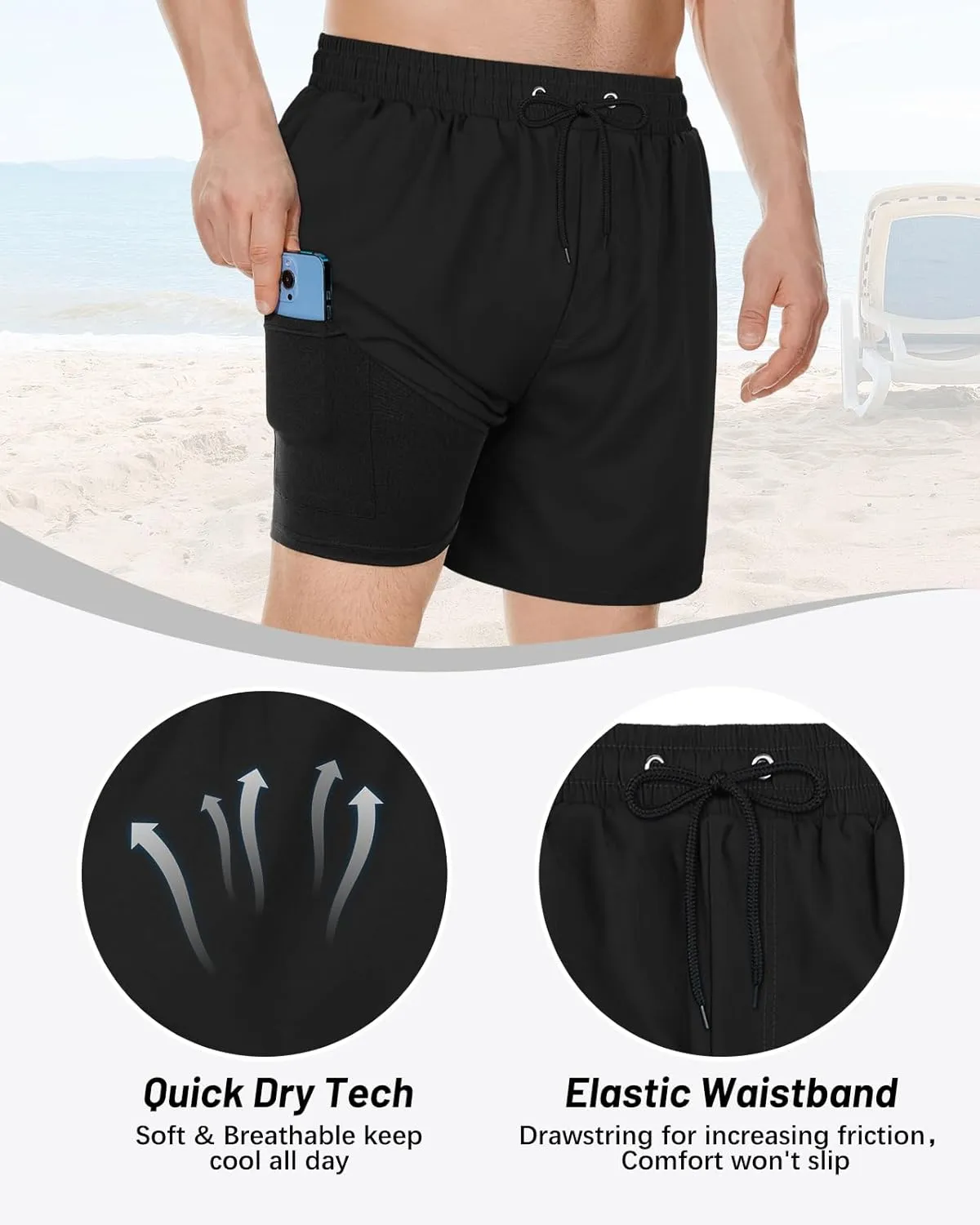 American Trends Mens Swim Trunks with Compression Liner Board Shorts for Men Quick Dry Swimsuits Bathing Suit Swimwear M-XXL
