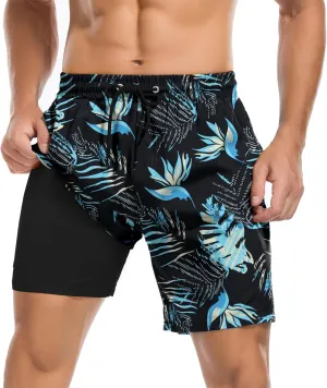 American Trends Mens Swim Trunks with Compression Liner Board Shorts for Men Quick Dry Swimsuits Bathing Suit Swimwear M-XXL