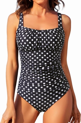 Aqua Eve One Piece Bathing Suit for Women Tummy Control Swimsuit Slimming Vintage Swimwear