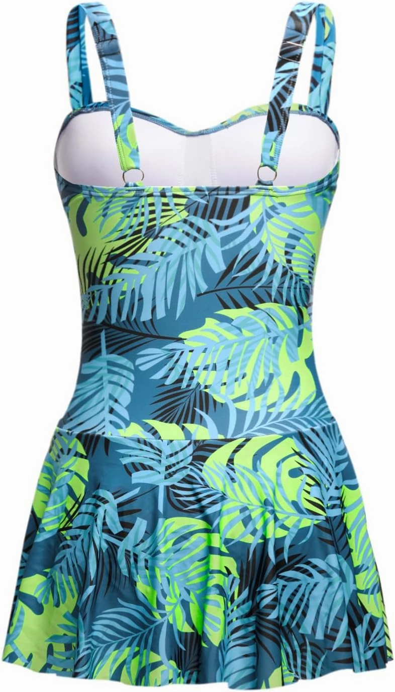 Aqua Eve One Piece Swim Dress Tummy Control Swimsuit with Skirt Modest Bathing Suit Vintage Swimdress