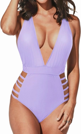 Aqua Eve Women Sexy One Piece Swimsuits Halter Plunge V Neck Cutout Bathing Suits