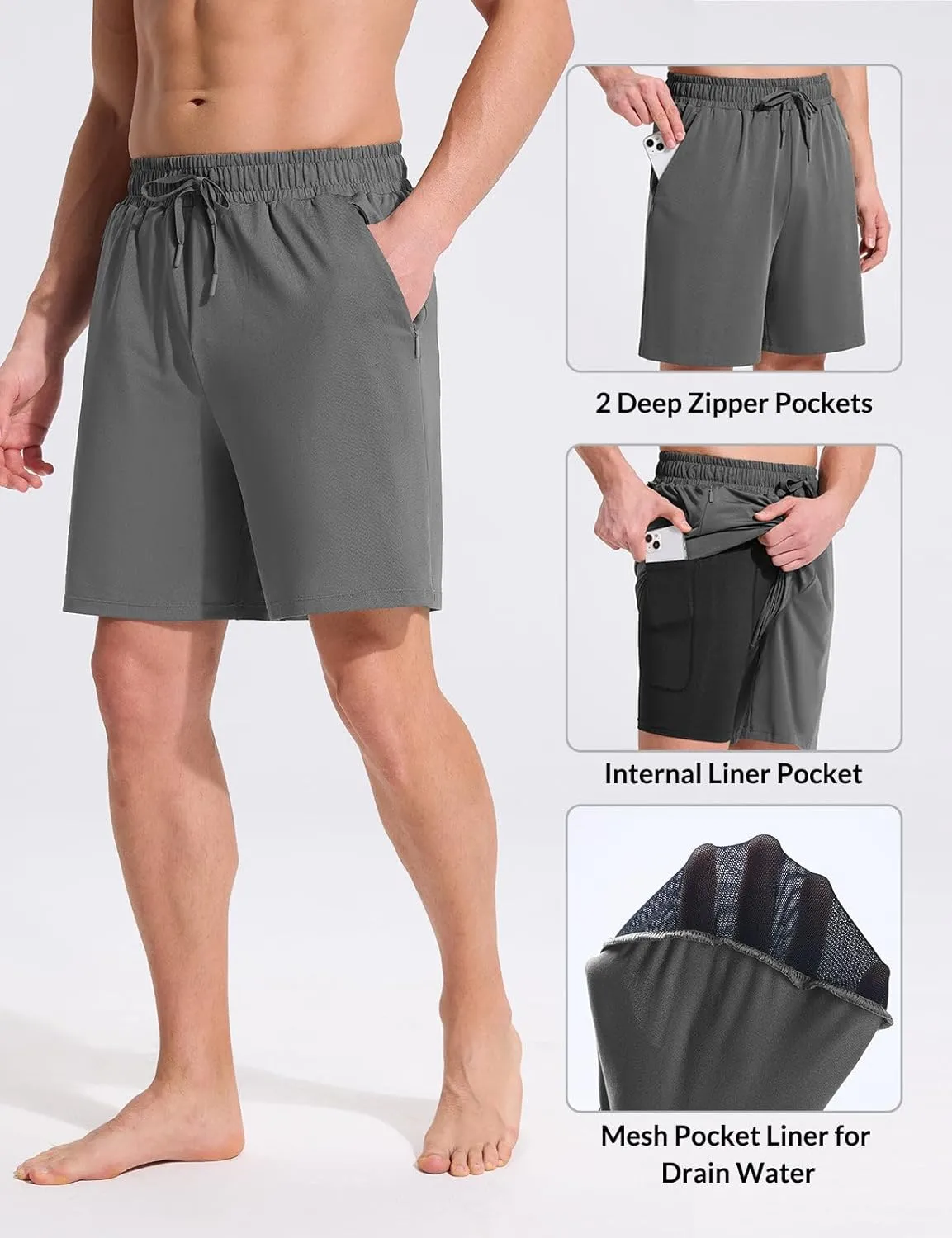 baleaf Mens Swim Trunks with Compression Liner 5 & 7 inch Quick Dry Bathing Suit Swim Shorts with Zippered Pockets