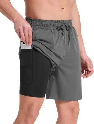 baleaf Mens Swim Trunks with Compression Liner 5 & 7 inch Quick Dry Bathing Suit Swim Shorts with Zippered Pockets