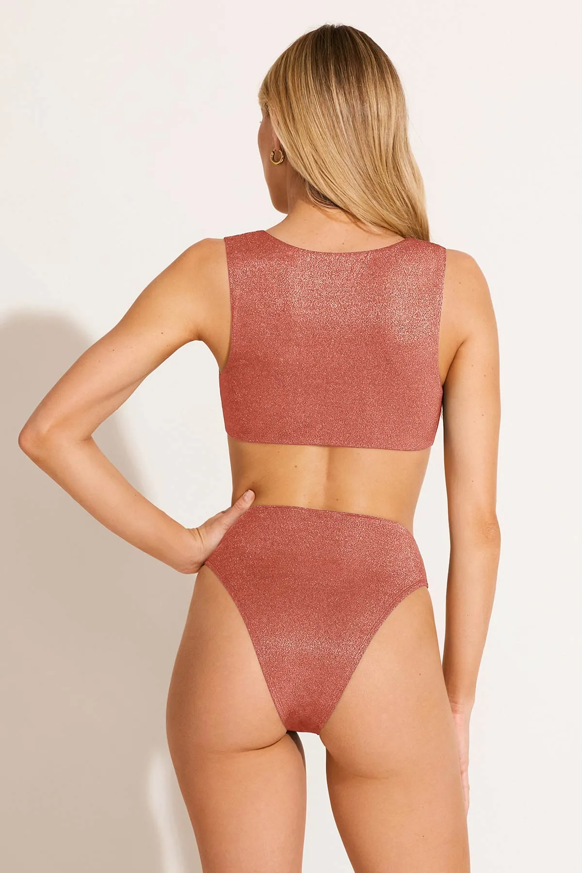 Barcelona High Waist Bottom - Pink Metallic