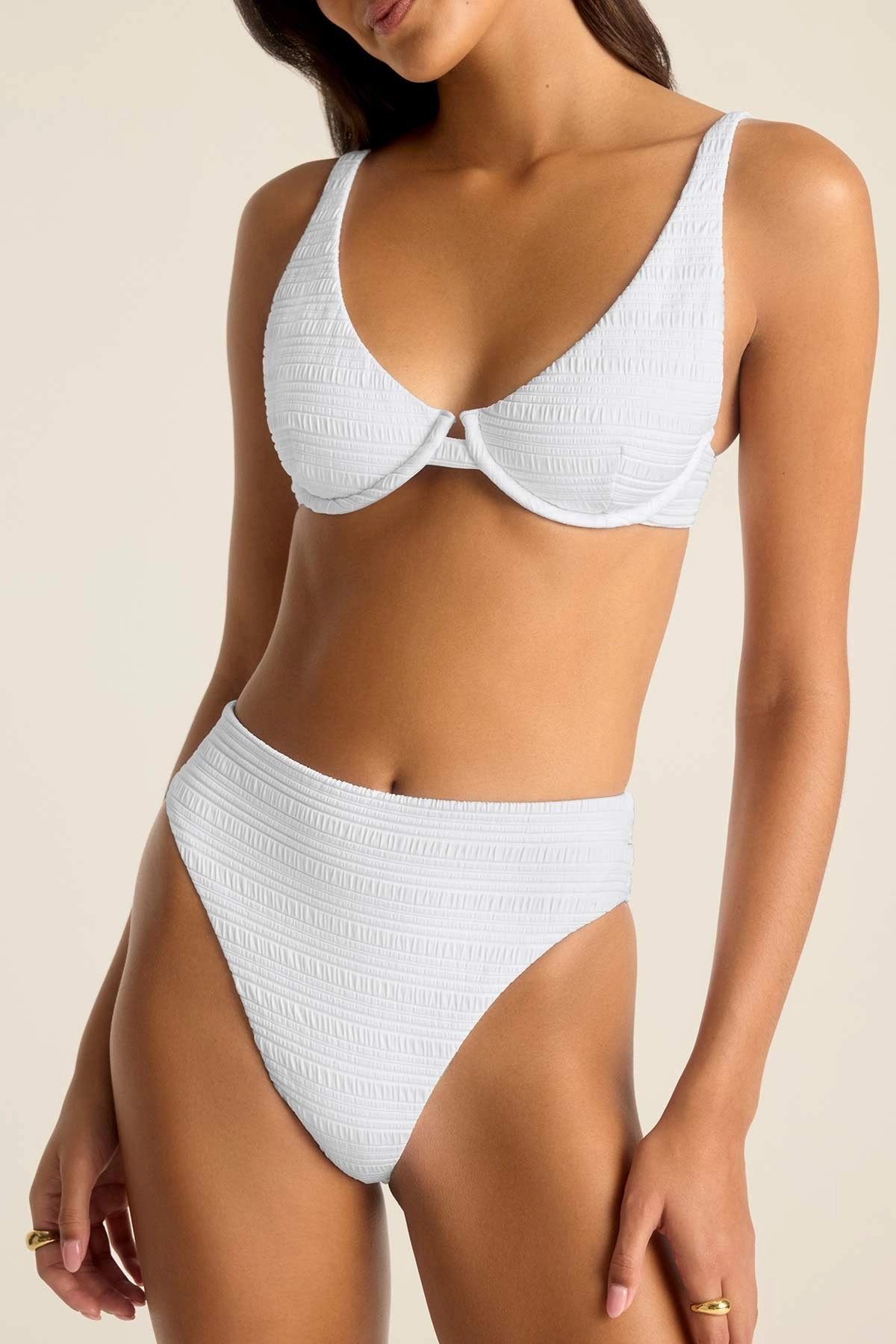 Barcelona High Waist Bottom - White Seersucker Stripe
