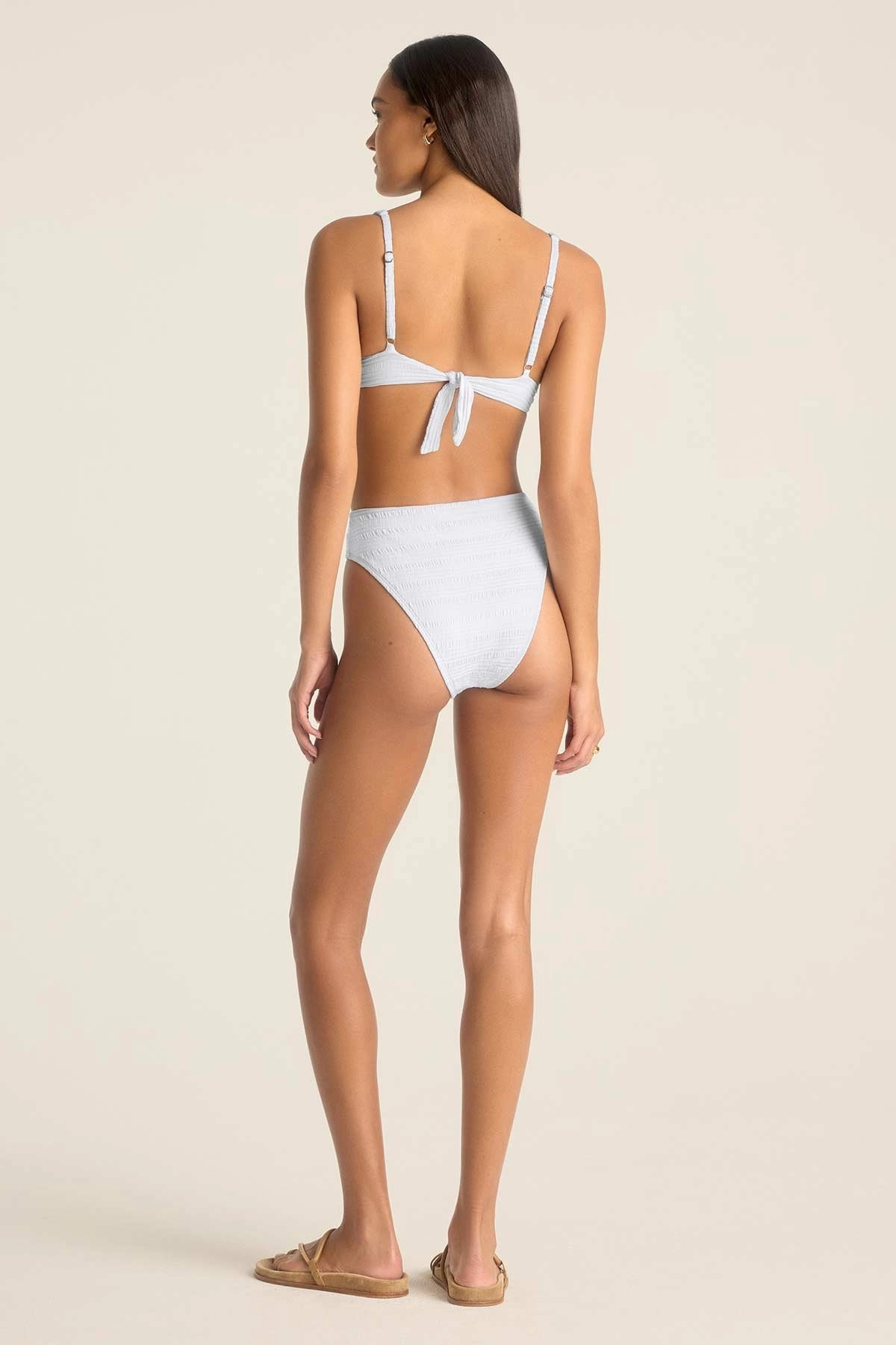 Barcelona High Waist Bottom - White Seersucker Stripe