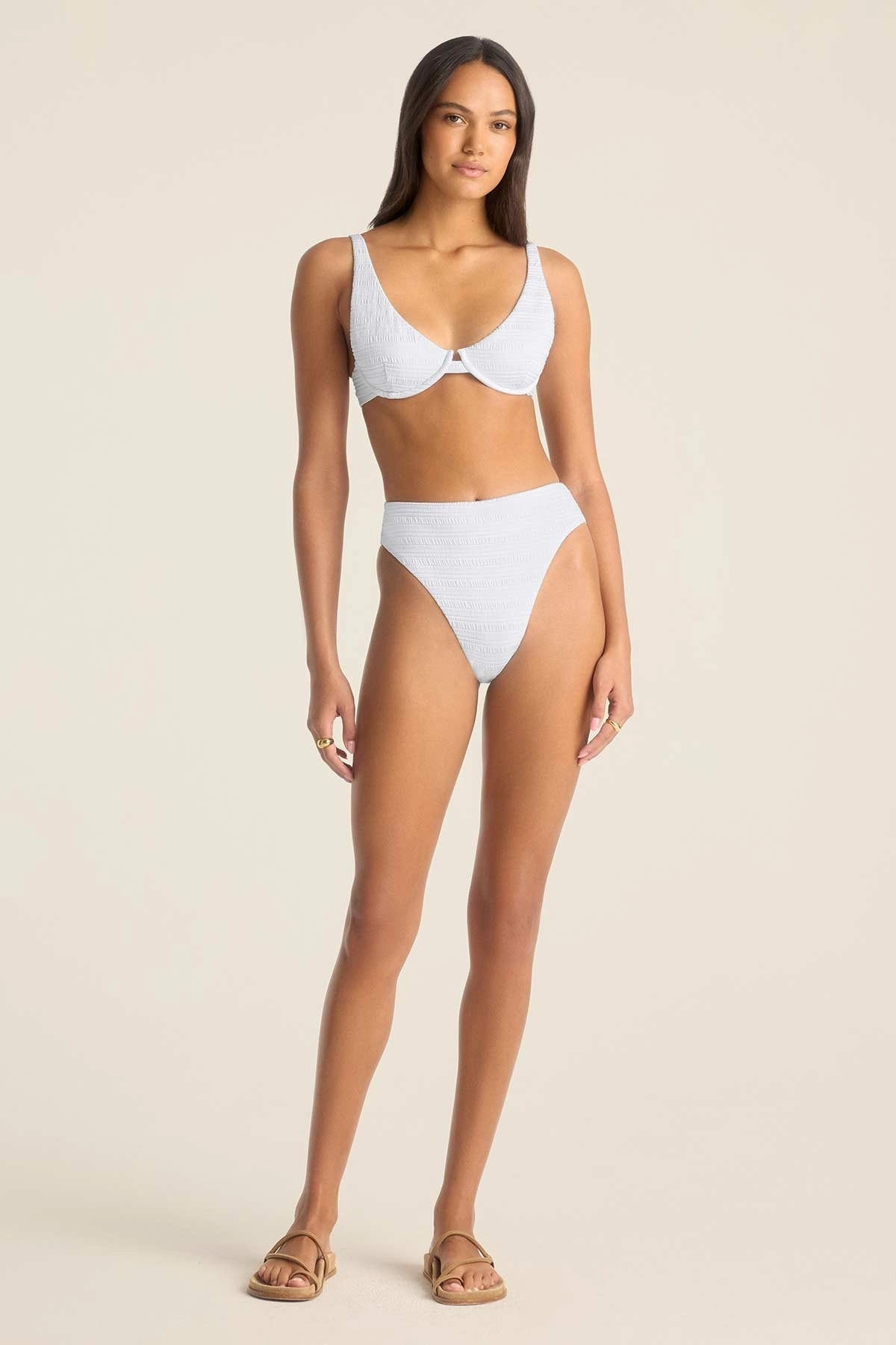 Barcelona High Waist Bottom - White Seersucker Stripe