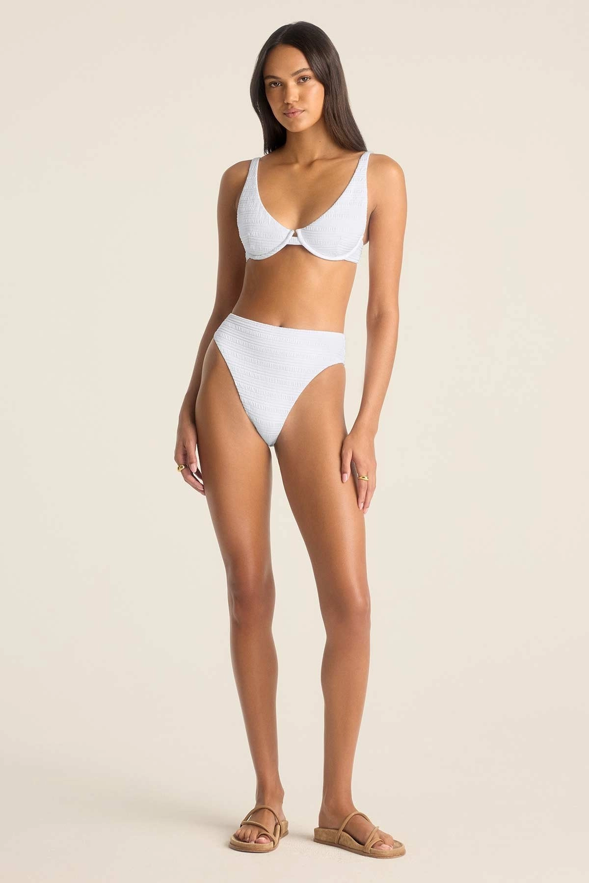 Barcelona High Waist Bottom - White Seersucker Stripe