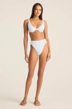 Barcelona High Waist Bottom - White Seersucker Stripe