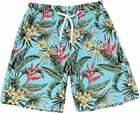 Beach Shorts for Men Summer 3-Pockets Quick-Dry Tropical Tree Printing Lace-Up Beach Shorts Swim Trunks Mens