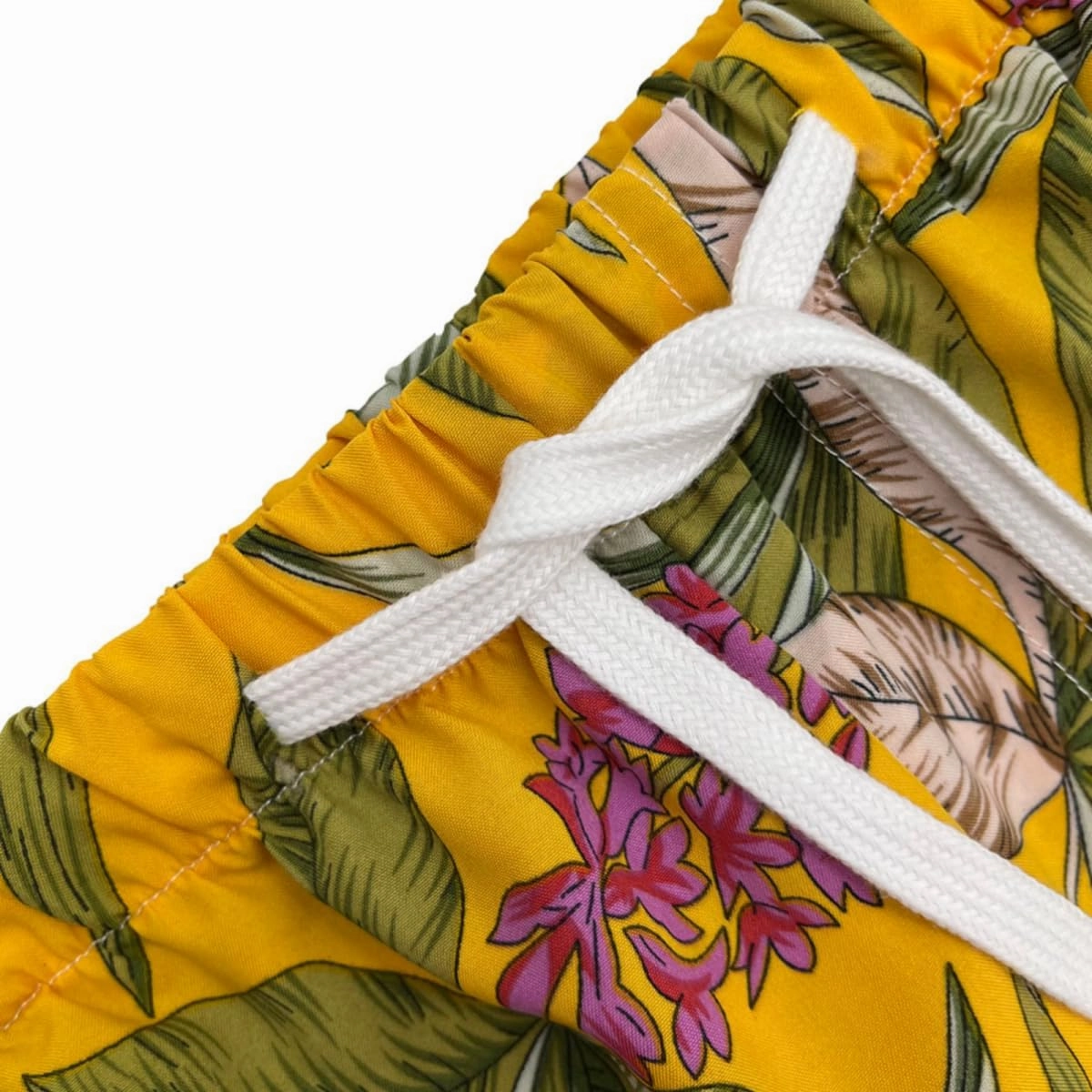 Beach Shorts for Men Summer 3-Pockets Quick-Dry Tropical Tree Printing Lace-Up Beach Shorts Swim Trunks Mens