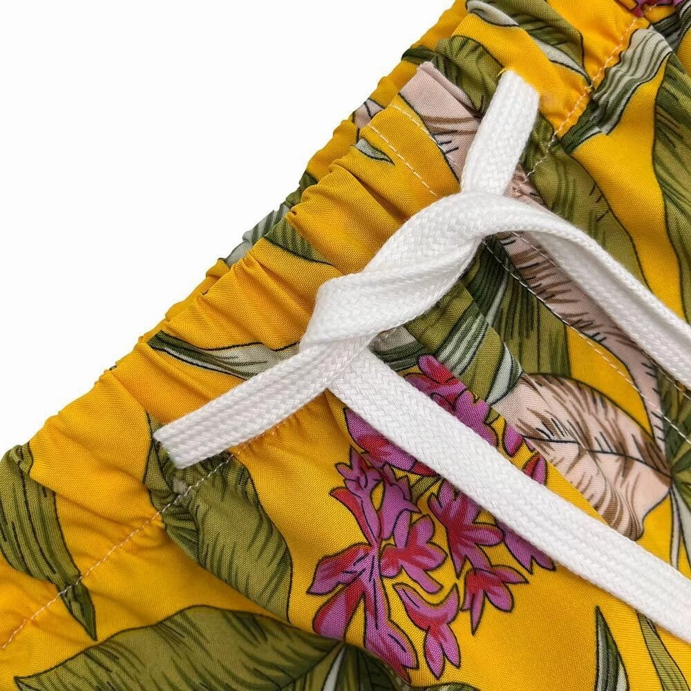 Beach Shorts for Men Summer 3-Pockets Quick-Dry Tropical Tree Printing Lace-Up Beach Shorts Swim Trunks Mens