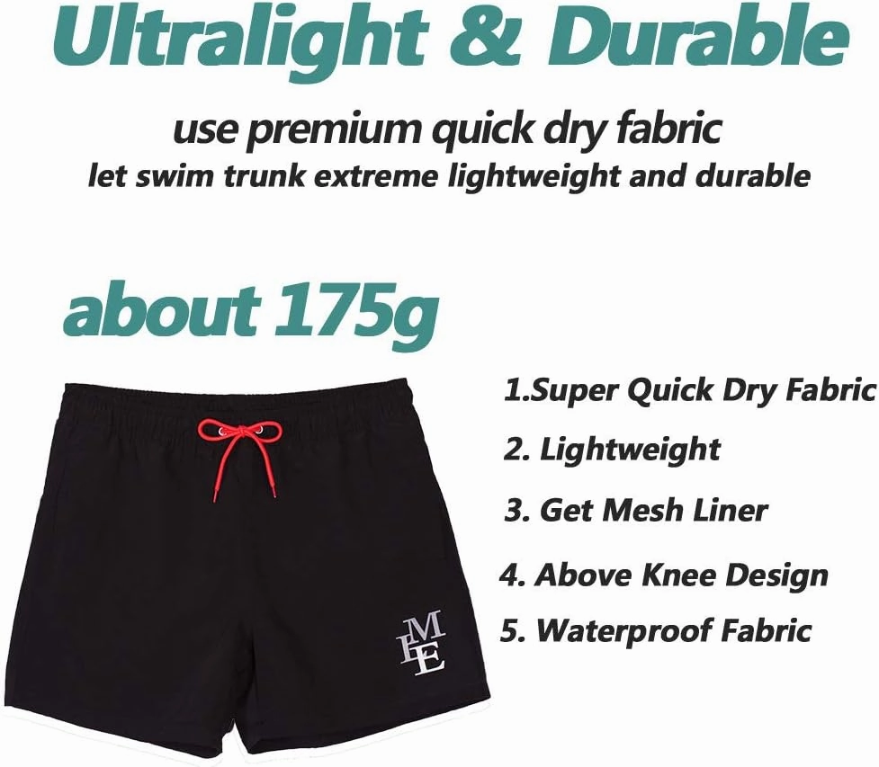 Beach Shorts Swim Trunks Quick Dry Men's Bathing Suit with Mesh Lining/Side Pockets