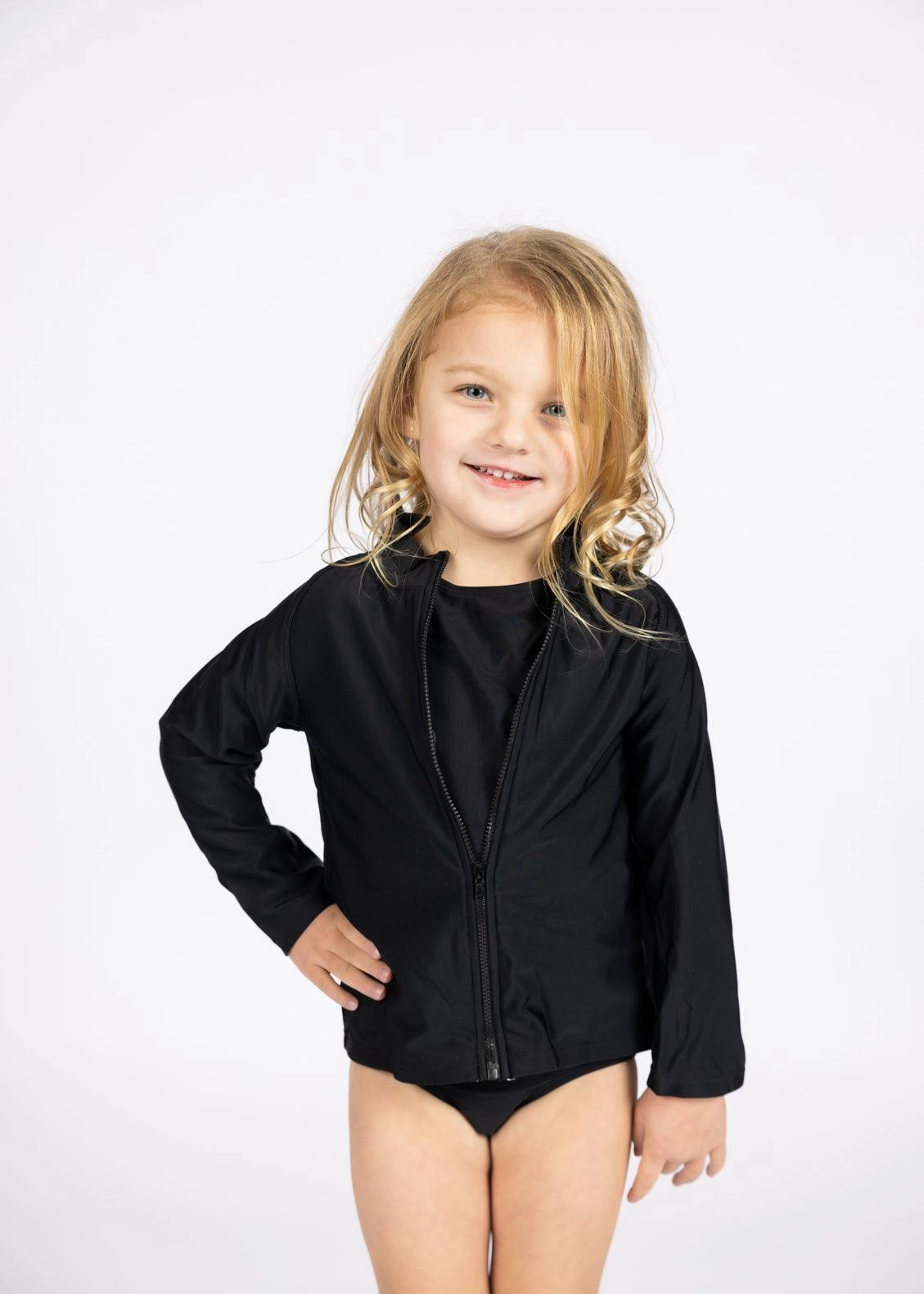 Black | Mini Rashguard Top (Unisex) with Zipper