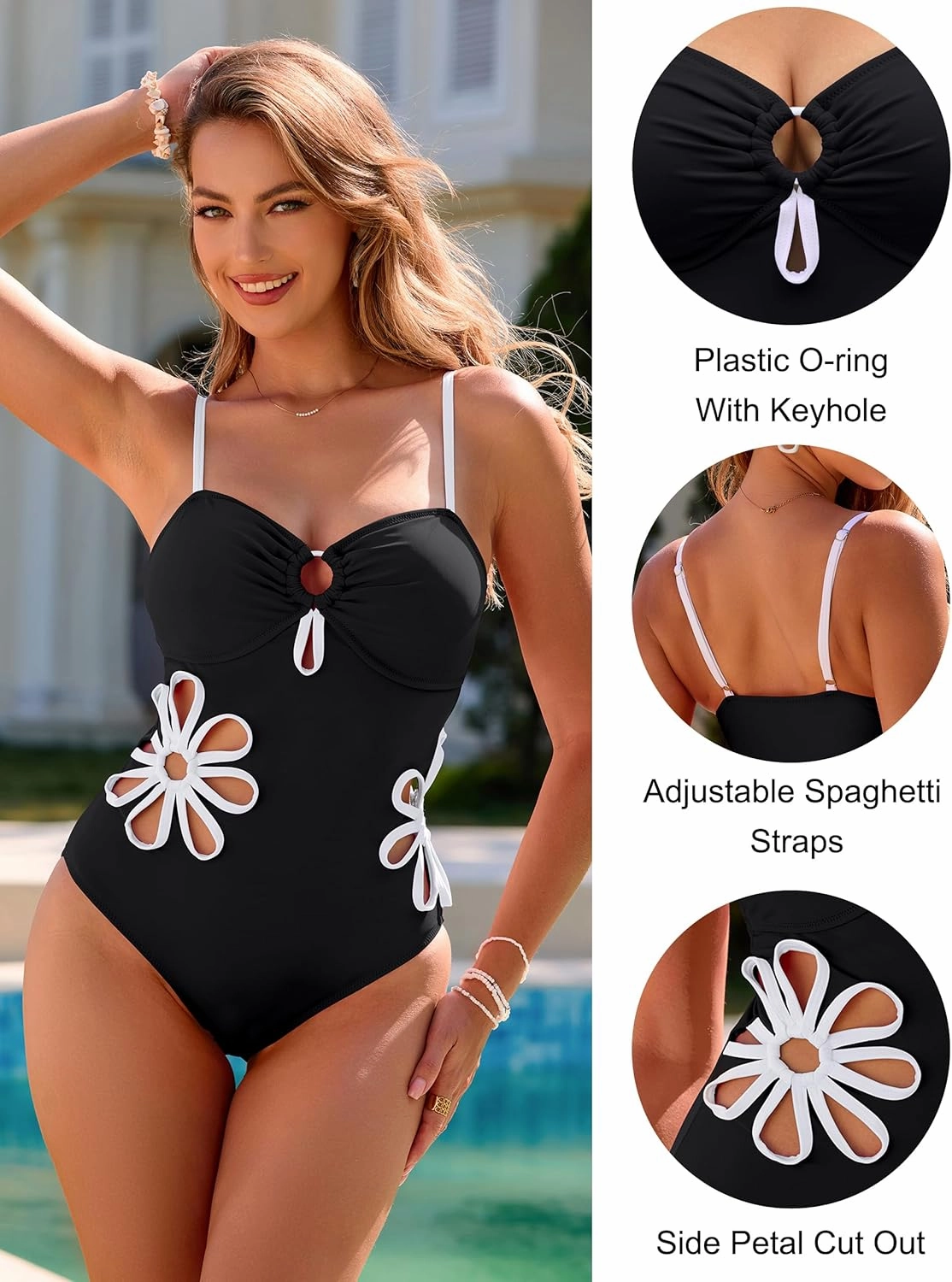 Blooming Jelly Women's One Piece Swimsuit Slimming Color Block High Cut Bathing Suit Cheeky Floral Cutout Swimwear