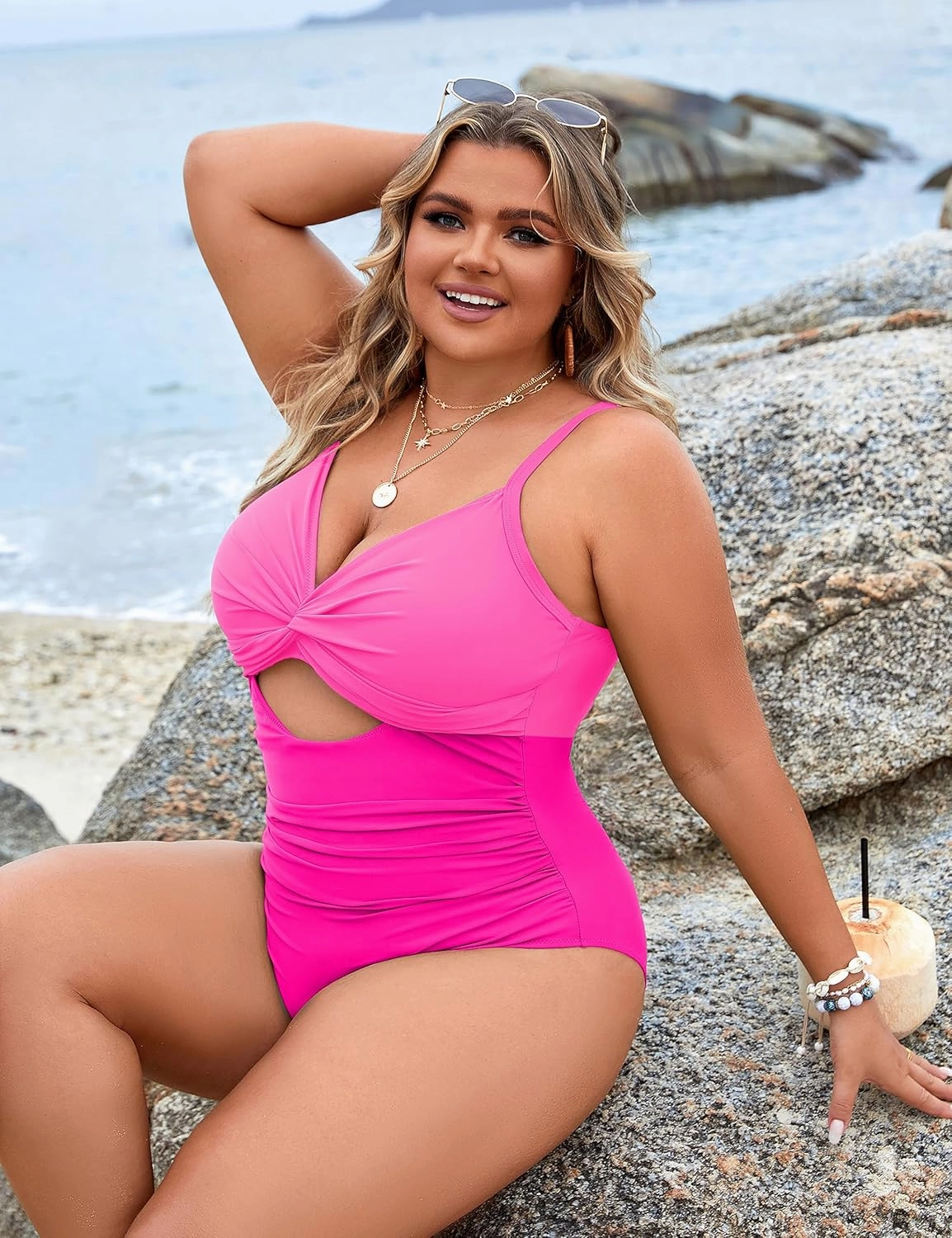 Blooming Jelly Womens Plus Size Bathing Suit Tummy Control One Piece Swimsuit Twist Front Ruched Swimwear