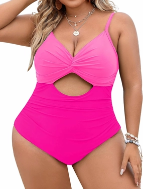 Blooming Jelly Womens Plus Size Bathing Suit Tummy Control One Piece Swimsuit Twist Front Ruched Swimwear