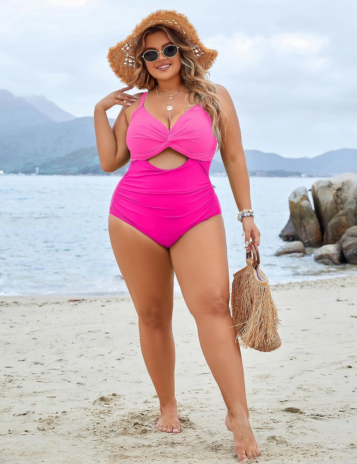 Blooming Jelly Womens Plus Size Bathing Suit Tummy Control One Piece Swimsuit Twist Front Ruched Swimwear