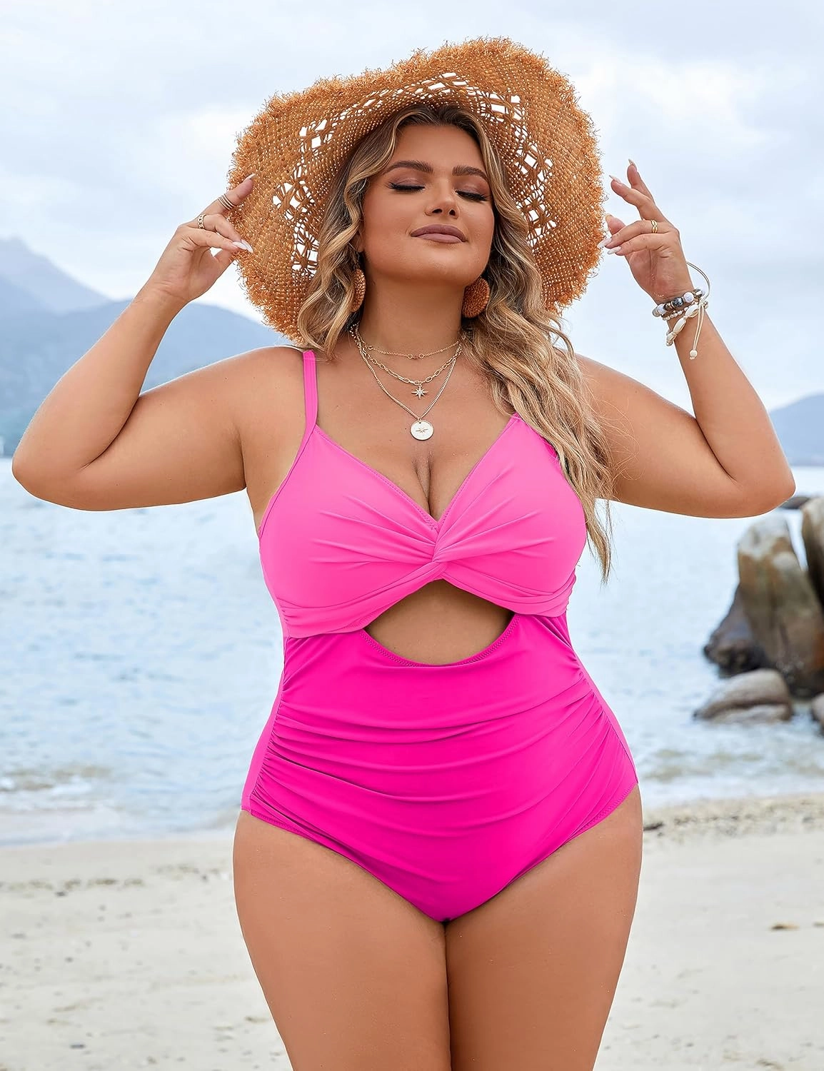 Blooming Jelly Womens Plus Size Bathing Suit Tummy Control One Piece Swimsuit Twist Front Ruched Swimwear