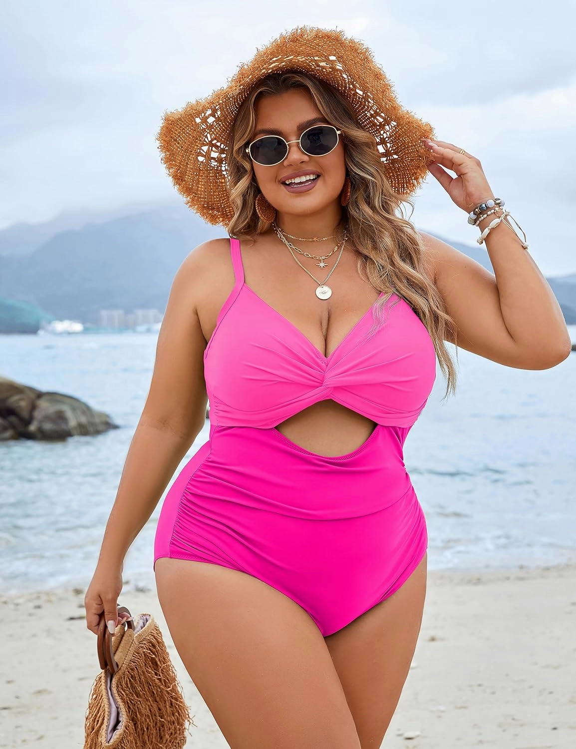Blooming Jelly Womens Plus Size Bathing Suit Tummy Control One Piece Swimsuit Twist Front Ruched Swimwear