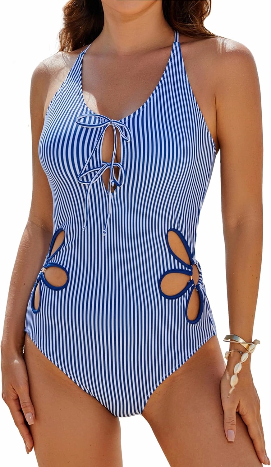 BMJL Womens One Piece Swimsuits Color Block Cutout Sexy Bathing Suit Slimming Sunflower Tie Swimwear
