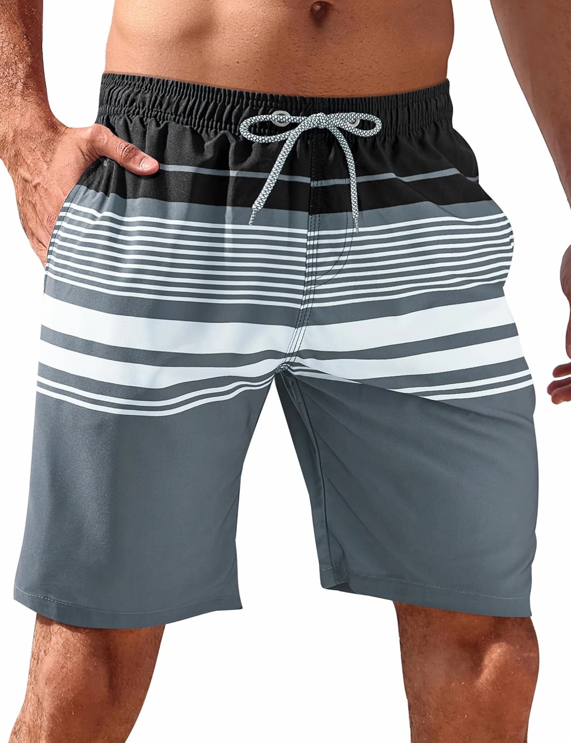 BOJIN Mens Swim Trunks 9" Quick Dry Stretch Swim Shorts Mesh Lining Bathing Suits Swimwear Beach Shorts with Pockets