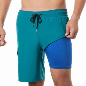 BRISIRA Mens Swim Trunks 9 Inch Inseam Board Shorts with Compression Liner Swimsuit Bathing Suit Quick Dry Cargo Pocket