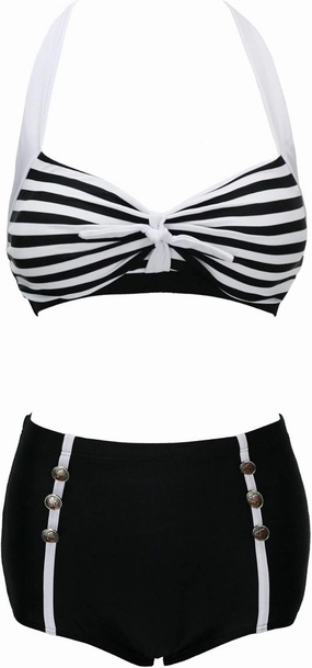bslingerie Women Retro Vintage Push Up High Waisted Bikini Swimsuit Plus Size