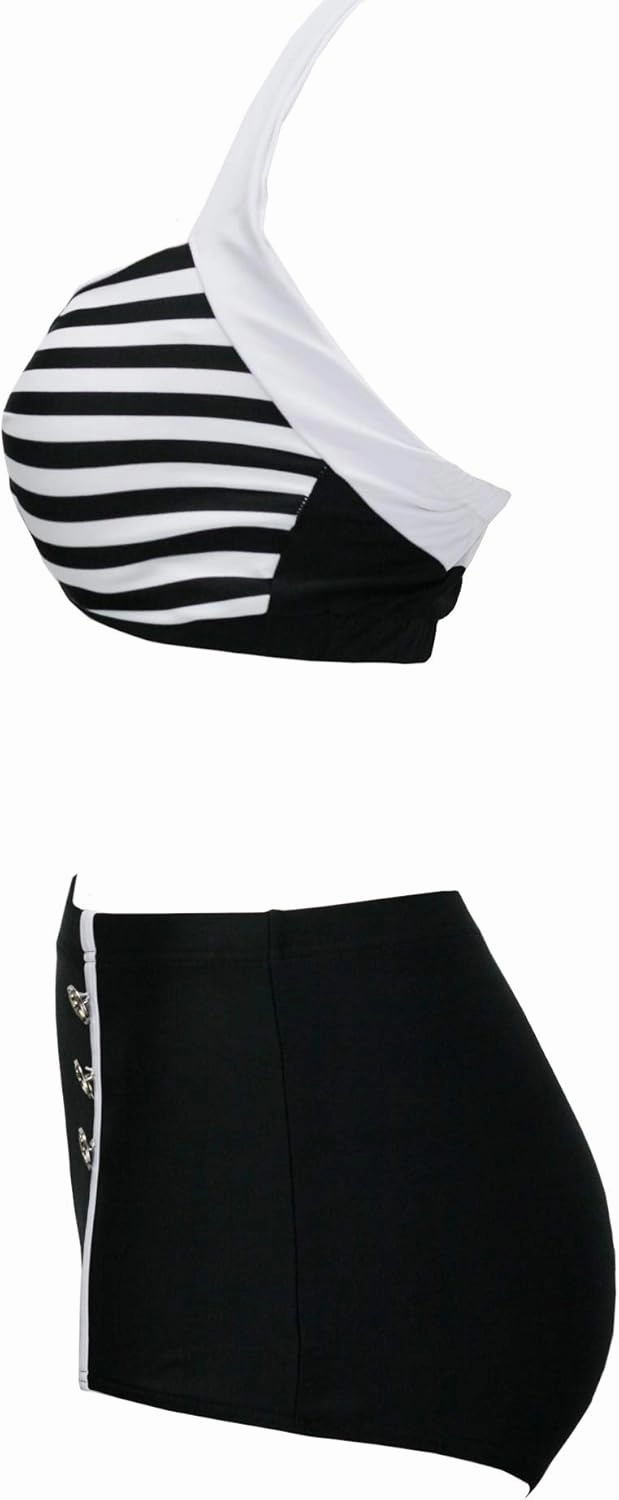 bslingerie Women Retro Vintage Push Up High Waisted Bikini Swimsuit Plus Size